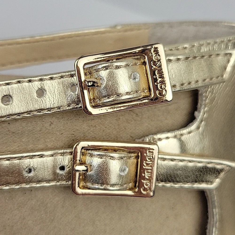 Calvin Klein Callista Espadrille Wedge Sandals Gold Suze 7.5
